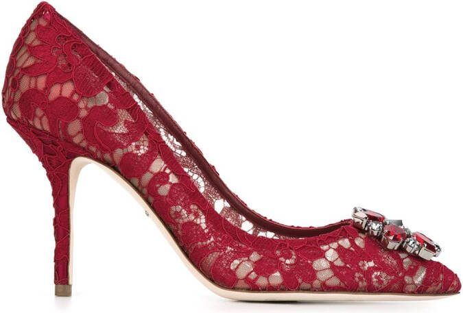 Dolce  Gabbana 90mm Rainbow Lace brooch-detail pumps Red