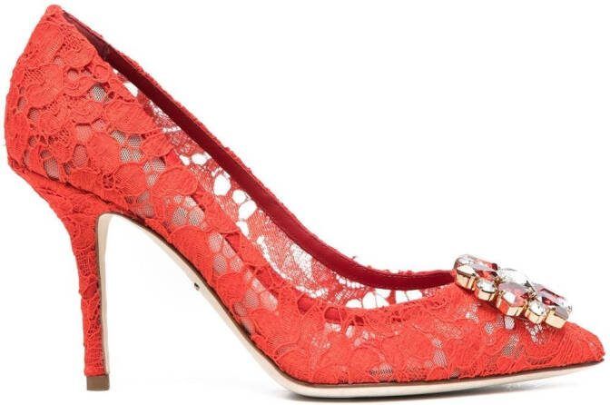 Dolce  Gabbana 60mm Lace Rainbow brooch-detail pumps Red