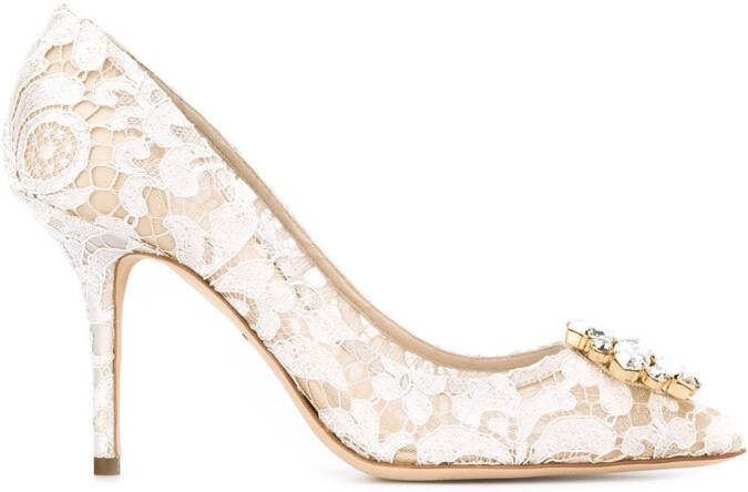 Dolce  Gabbana Taormina-lace crystal-embellished pumps White