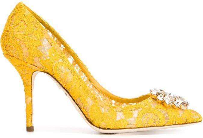 Dolce  Gabbana 90mm Rainbow Lace brooch-detail pumps Yellow