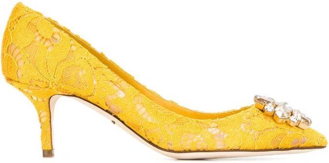 Dolce  Gabbana Rainbow Lace 60mm brooch-detail pumps Yellow