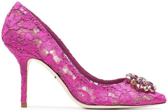 Dolce  Gabbana Taormina-lace crystal-embellished pumps Pink