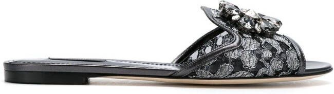Dolce  Gabbana Rainbow Lace brooch-detail sandals Black