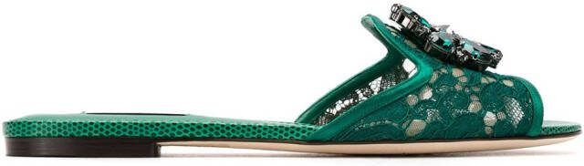 Dolce  Gabbana Rainbow Lace brooch-detail sandals Green