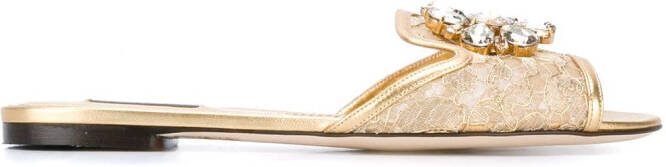 Dolce  Gabbana Rainbow Lace brooch-detail sandals Metallic