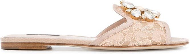 Dolce  Gabbana Rainbow Lace brooch-detail sandals Neutrals