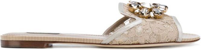Dolce  Gabbana Rainbow Lace brooch-detail sandals Neutrals