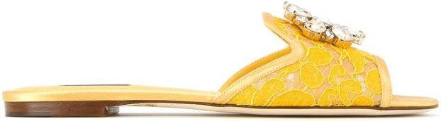 Dolce  Gabbana Rainbow Lace brooch-detail sandals Yellow
