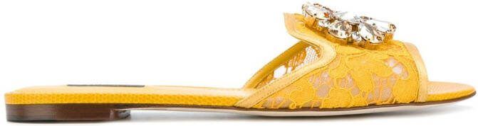 Dolce  Gabbana Rainbow Lace brooch-detail sandals Yellow