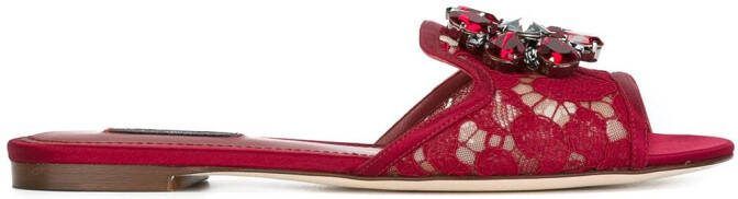 Dolce  Gabbana Rainbow Lace brooch-detail sandals Red