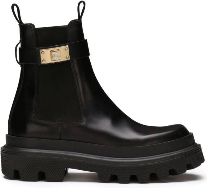 Dolce  Gabbana branded-strap leather Chelsea boots Black