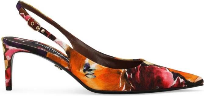 Dolce  Gabbana brocade leather slingback pumps Orange