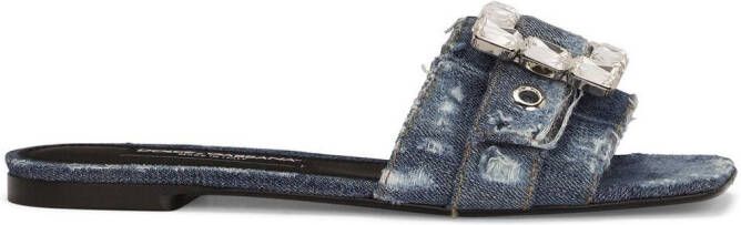 Dolce  Gabbana embellished patchwork-denim sandals Blue