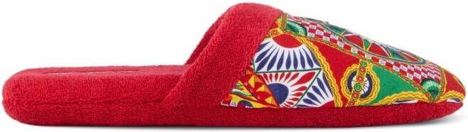 Dolce  Gabbana Carretto Siciliano-print terry slippers Red