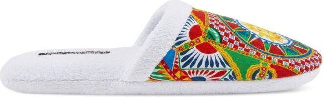 Dolce  Gabbana Carretto Siciliano-print terry slippers White