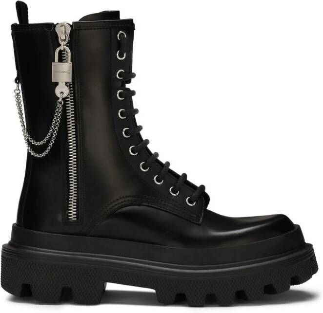 Dolce  Gabbana chain link-detailed combat boots Black