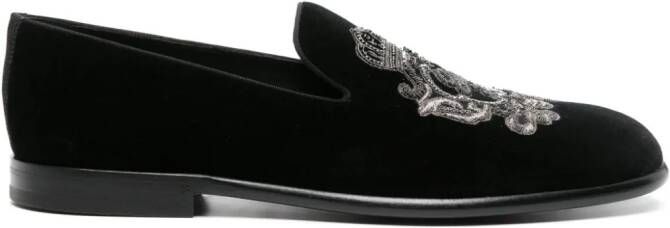 Dolce  Gabbana Coat of Arms-embroidered slippers Black