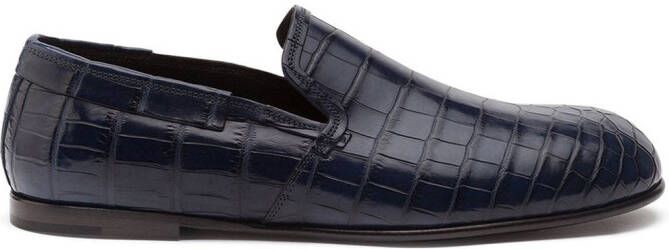 Dolce  Gabbana crocodile-embossed leather loafers Blue