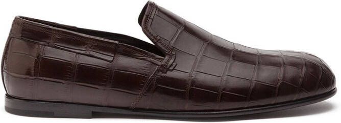 Dolce  Gabbana crocodile-embossed leather loafers Brown