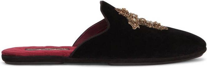 Dolce  Gabbana embroidered velvet slippers Black