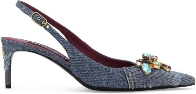Dolce  Gabbana crystal-embellished denim slingback pumps Blue