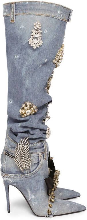 Dolce  Gabbana patchwork-denim knee-high boots Blue