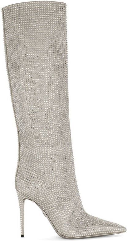 Dolce  Gabbana KIM DOLCEGABBANA rhinestone-embellished satin boots Silver
