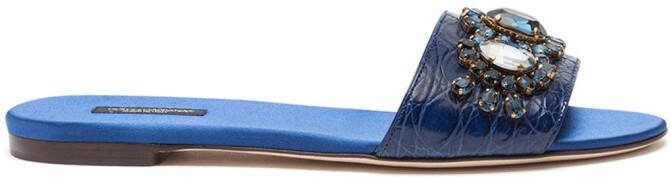 Dolce  Gabbana bejewelled leather sandals Blue