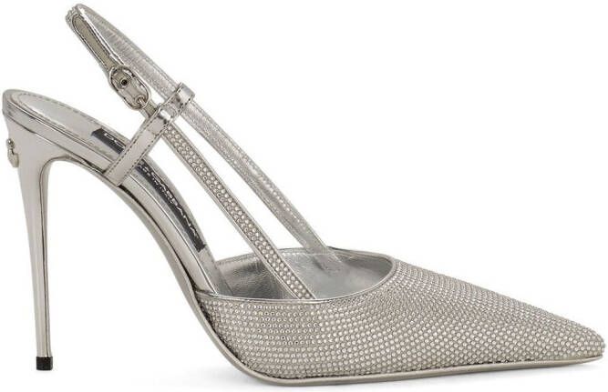 Dolce  Gabbana KIM DOLCEGABBANA embellished satin slingback pumps Silver