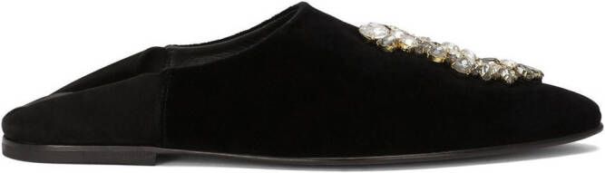 Dolce  Gabbana brooch-detail velvet slippers Black