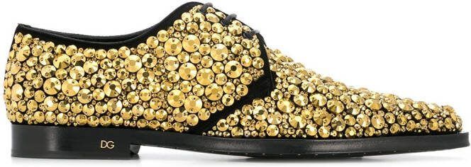 Dolce  Gabbana embroidered suede derby shoes Gold