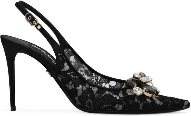 Dolce  Gabbana crystal lace slingback pumps Black