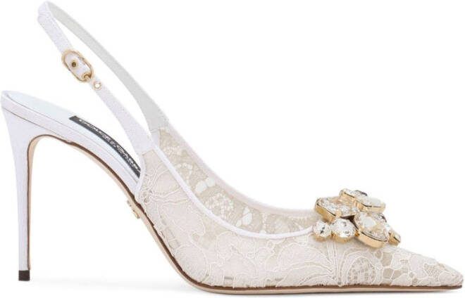 Dolce  Gabbana crystal lace slingback pumps Neutrals