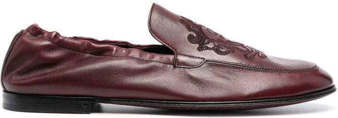 Dolce  Gabbana debossed-motif polished-finish loafers Red