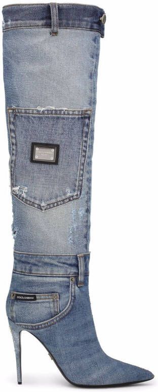 Dolce  Gabbana patchwork-denim knee-length boots Blue