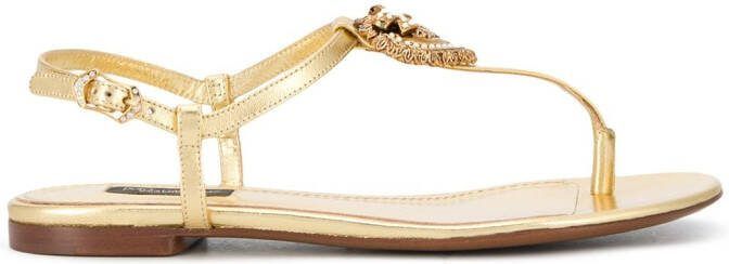 Dolce  Gabbana Devotion leather thong sandals Gold