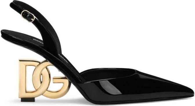 Dolce  Gabbana DG-heel leather slingback pumps Black