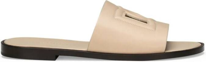 Dolce  Gabbana embossed-logo leather slides Neutrals