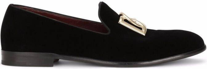 Dolce  Gabbana DG-logo velvet slippers Black