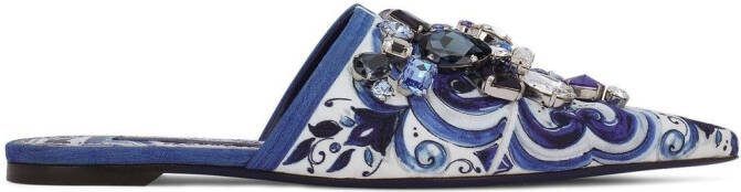 Dolce  Gabbana Majolica-print brocade mules Blue