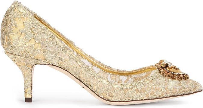 Dolce  Gabbana embellished lace pumps Gold