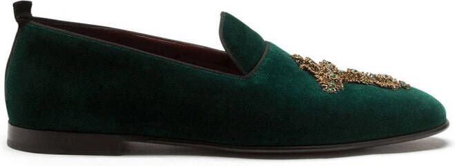 Dolce  Gabbana embellished velvet loafers Green
