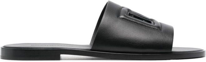 Dolce  Gabbana embossed-logo leather slides Black