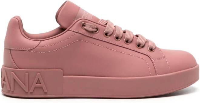 Dolce  Gabbana embossed-logo leather sneakers Pink