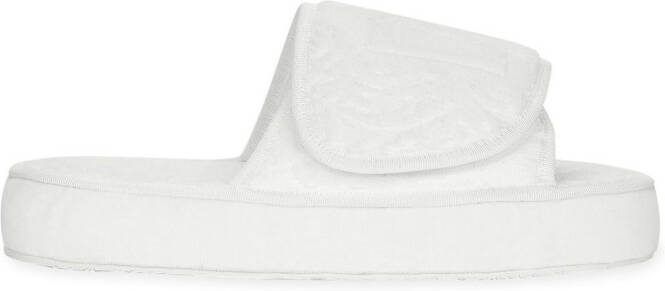 Dolce  Gabbana embossed-logo touch-strap slippers White