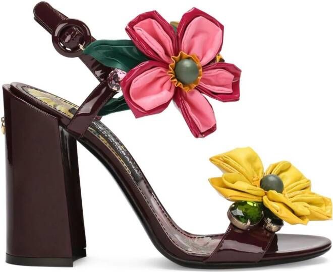 Dolce  Gabbana floral-appliqué ankle-strap sandals Red
