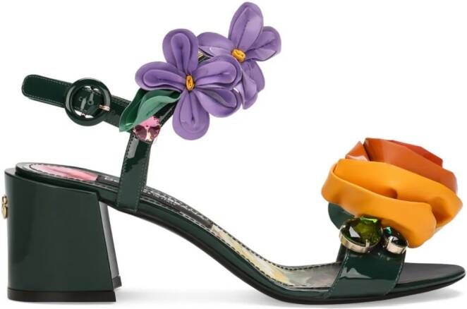 Dolce  Gabbana 60mm Keira floral-appliqué sandals Green