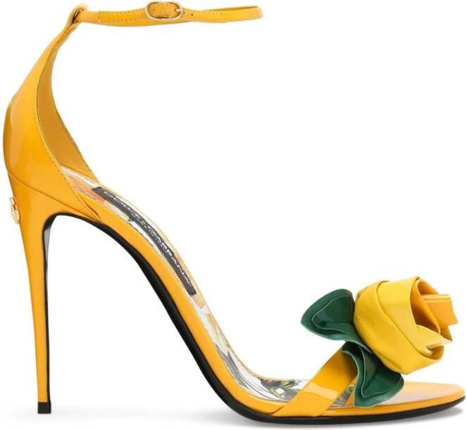 Dolce  Gabbana 105mm Keira floral-appliqué leather sandals Yellow
