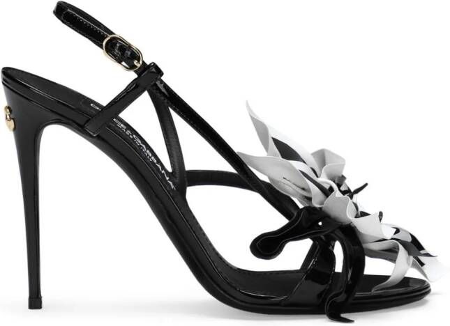 Dolce  Gabbana floral-appliqué leather stiletto sandals Black