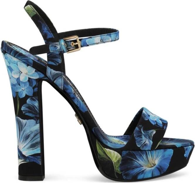 Dolce  Gabbana floral-print charmeuse platform sandals Blue